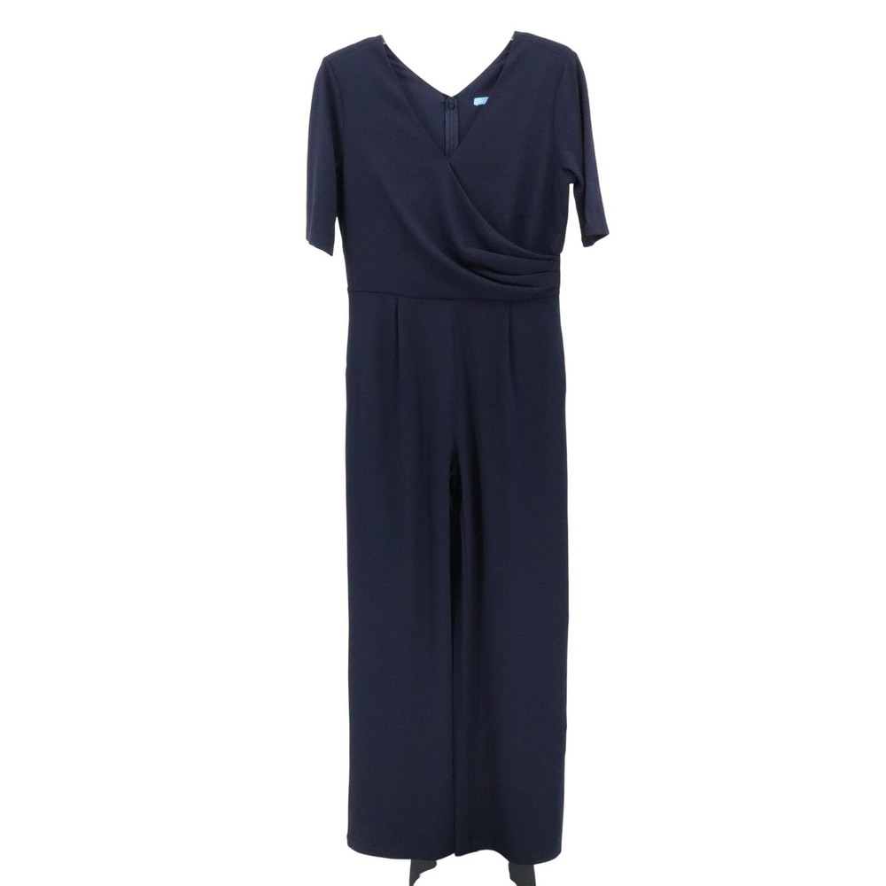 J McLaughlin Nicole Jumpsuit S Navy Blue V Neck Wide Leg Stretch Work Travel - Picture 2 of 10